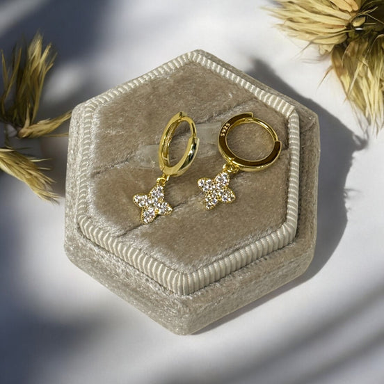 Pavé Sterling Silver Clover Huggie Earrings